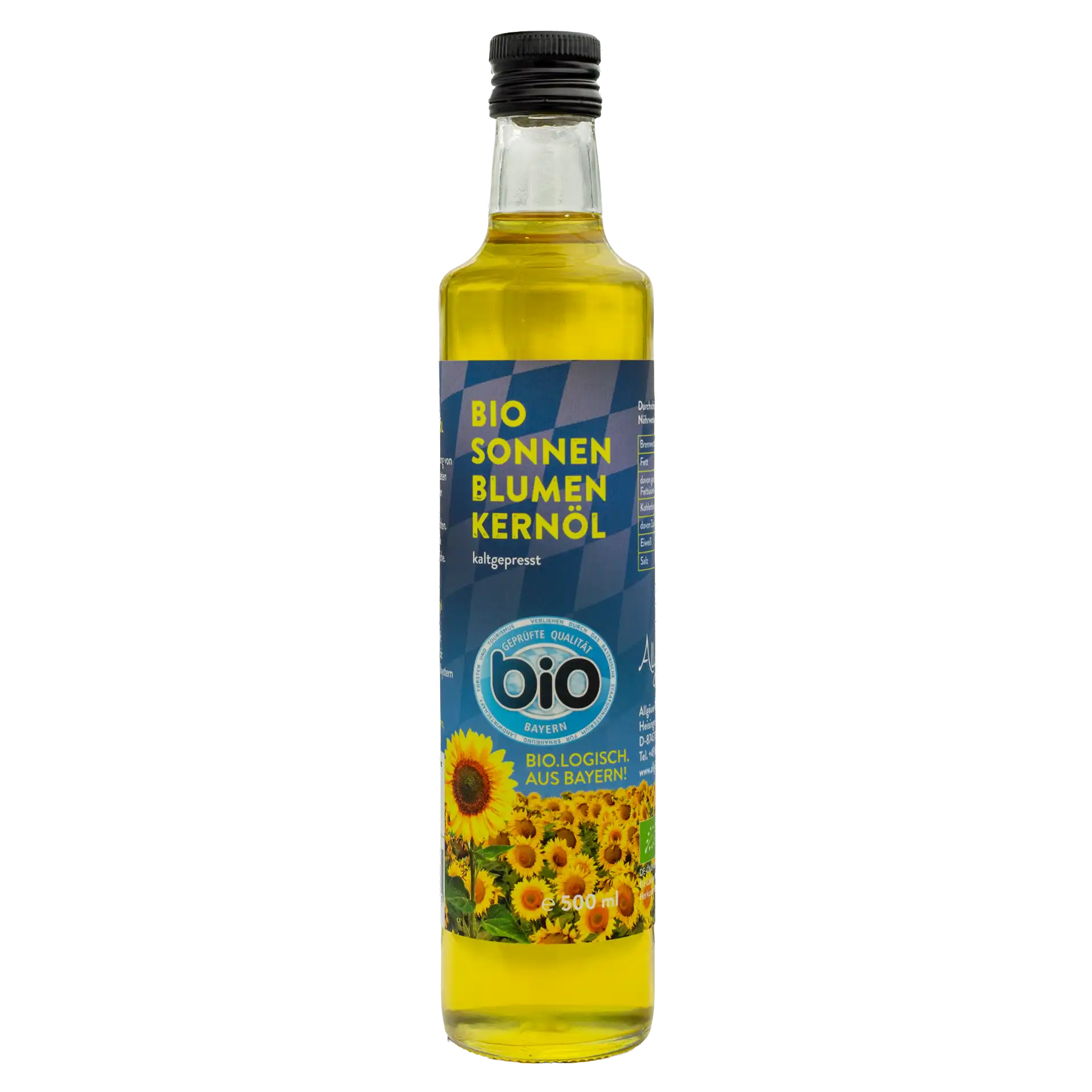 Allgäuer Ölmühle Bayern Bio Sonnenblumenöl 500 ml Flasche