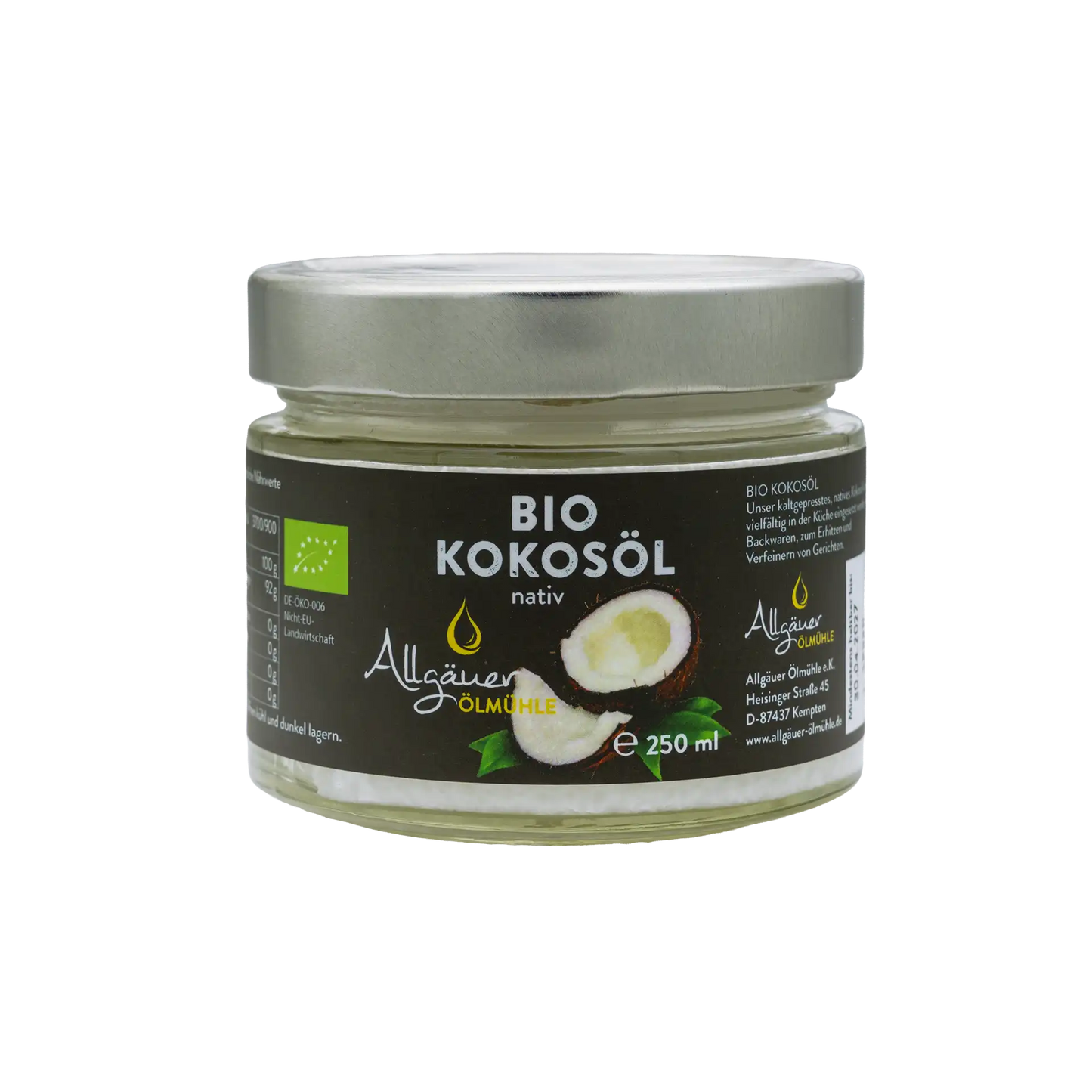 Allgäuer Ölmühle Bio Kokosöl 250 ml Glas