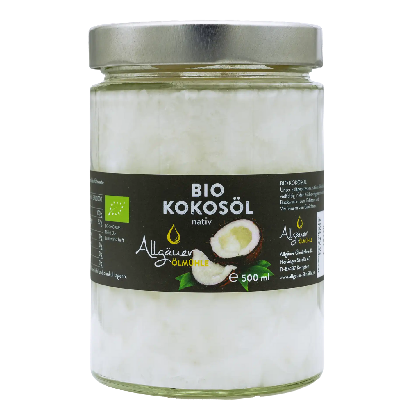 Allgäuer Ölmühle Bio Kokosöl 500 ml Glas