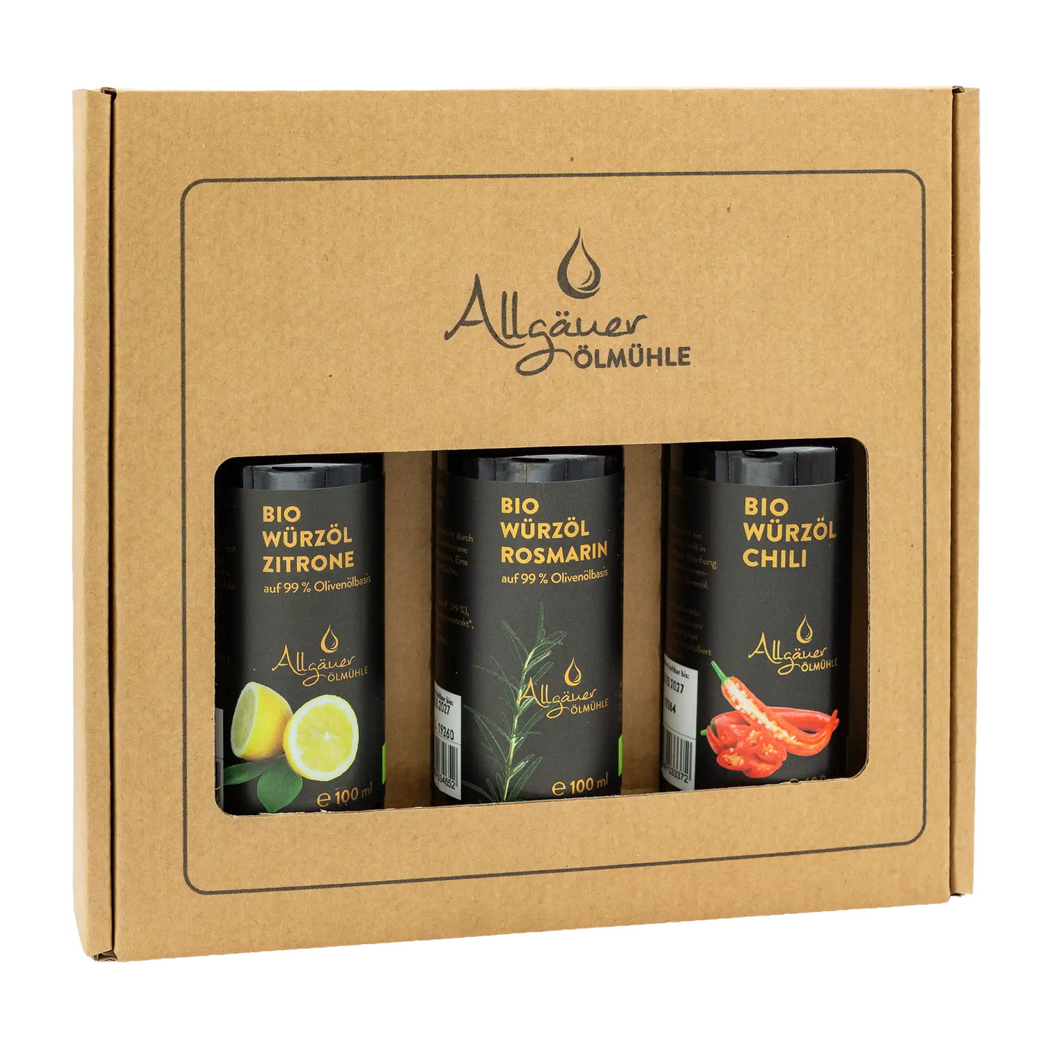 Allgäuer Ölmühle Bio Selection Geschenkbox mit 3 100 ml Flaschen