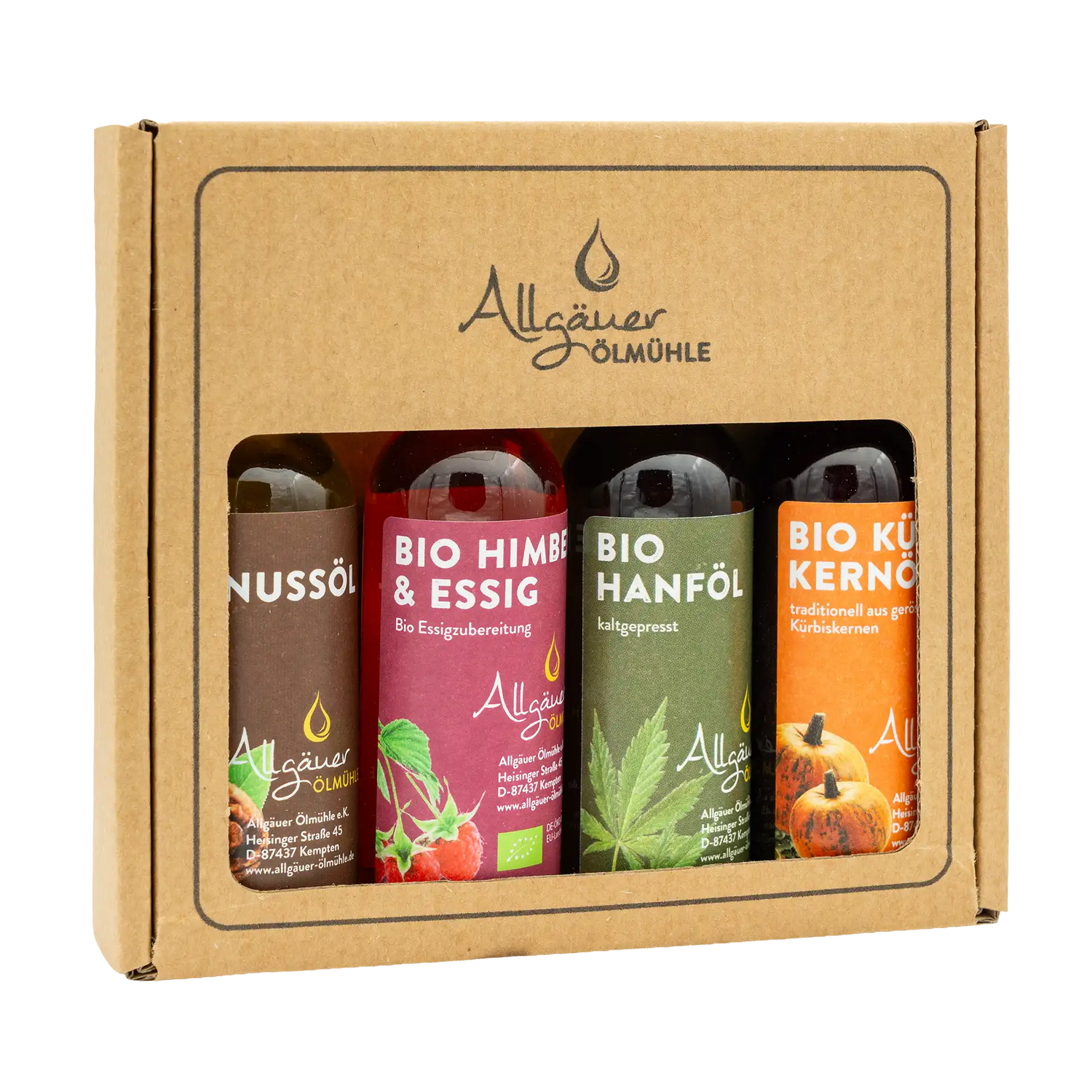 Allgäuer Ölmühle Bio Selection Geschenkbox mit 4 40 ml Flaschen
