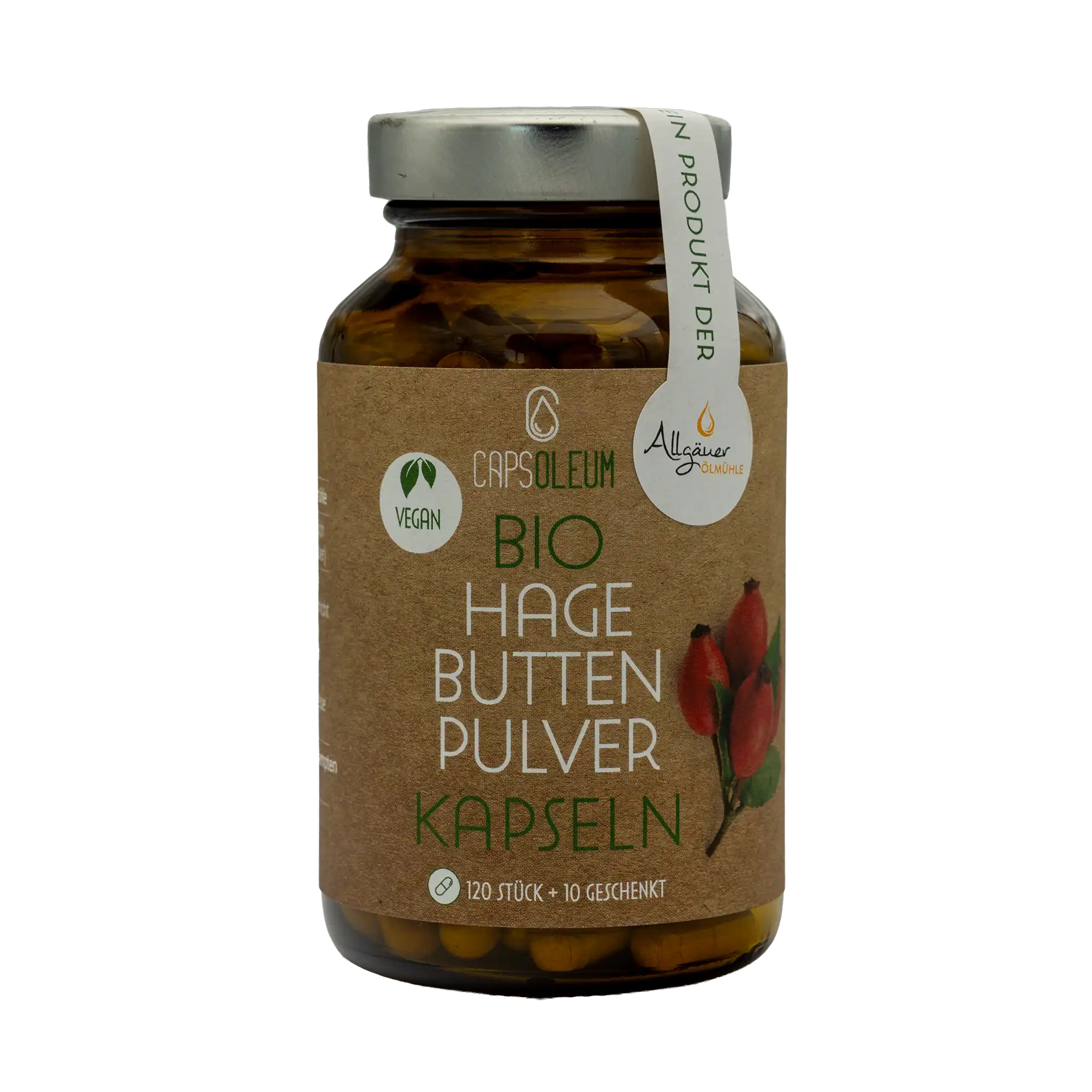 Allgäuer Ölmühle Capsoleum Bio Hagebuttenpulver Kapseln Glas