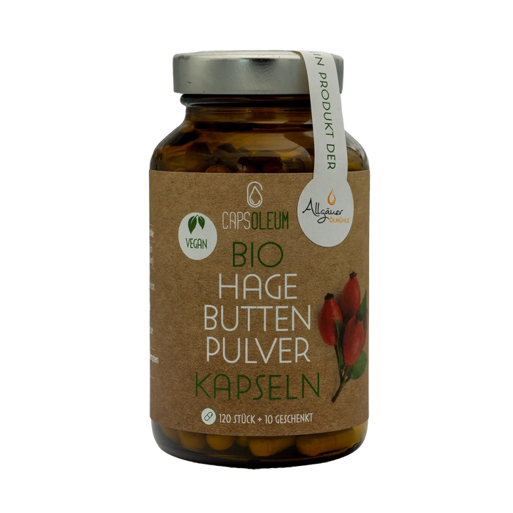 Allgäuer Ölmühle Capsoleum Bio Hagebuttenpulver Kapseln Glas