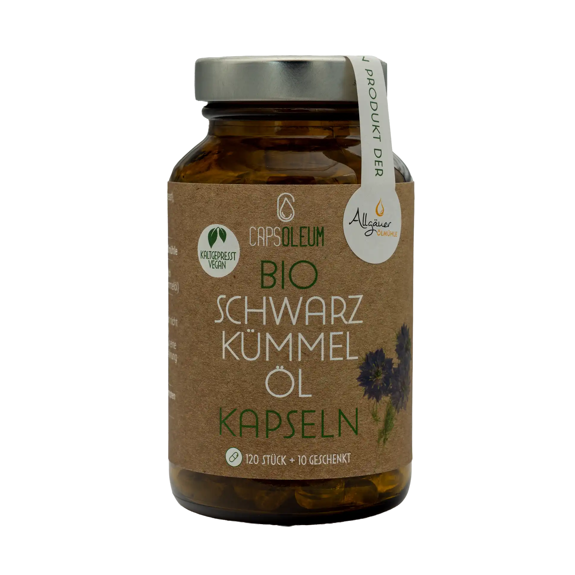 Allgäuer Ölmühle Capsoleum Bio Schwarzkümmelöl Kapseln Glas