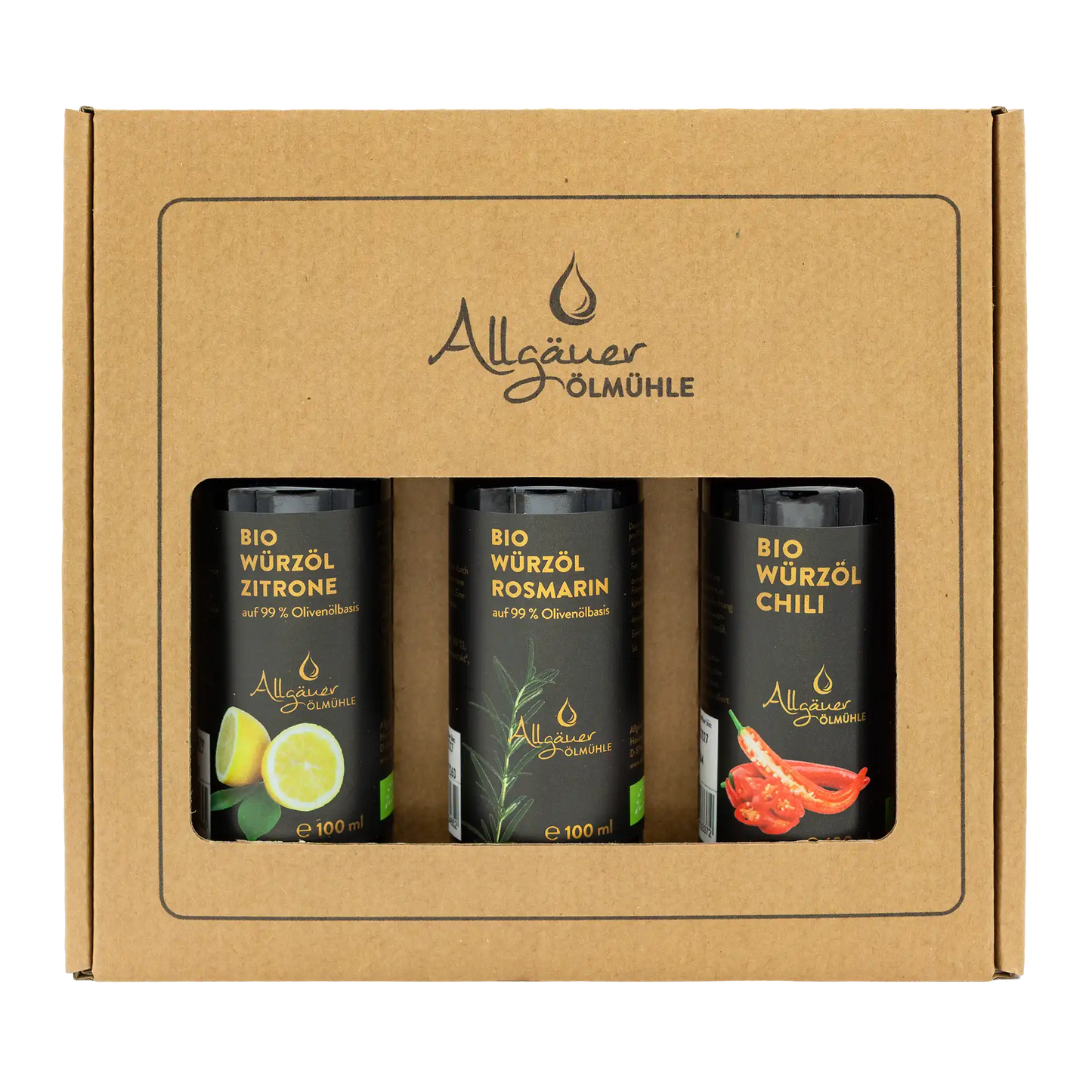 Allgäuer Ölmühle Bio Selection Geschenkbox mit 3 100 ml Flaschen