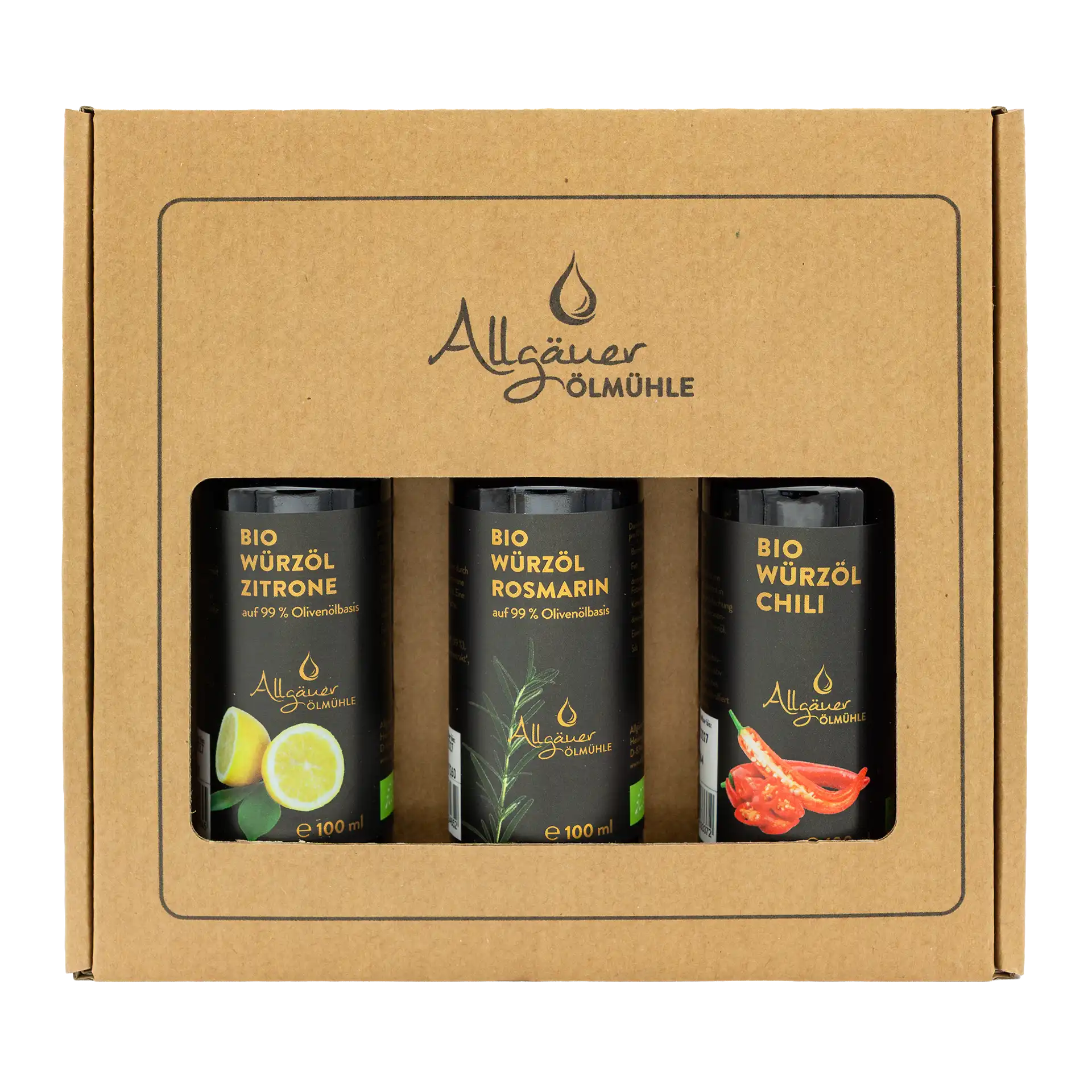 Allgäuer Ölmühle Bio Selection Geschenkbox mit 3 100 ml Flaschen