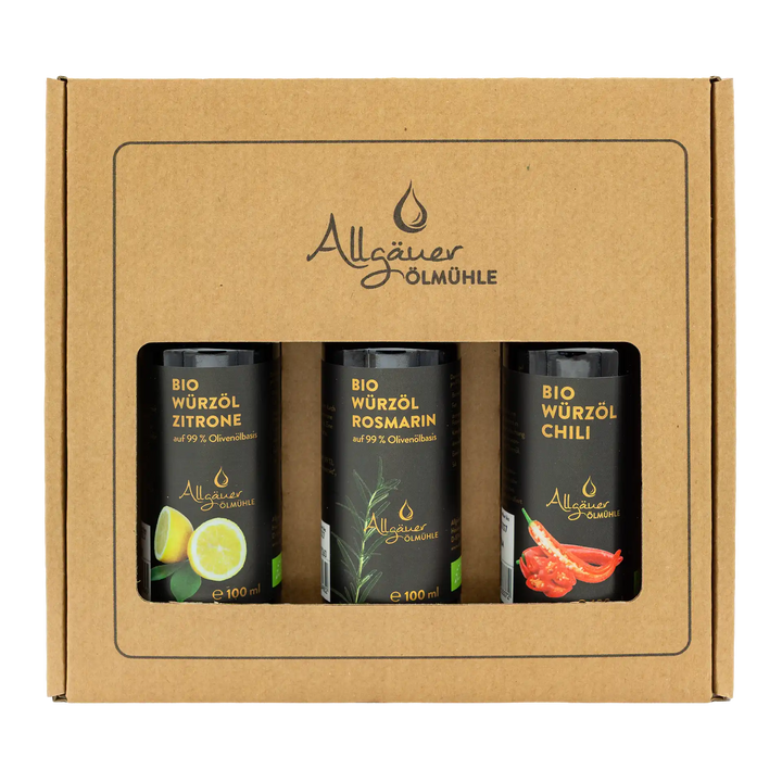 Allgäuer Ölmühle Bio Selection Geschenkbox mit 3 100 ml Flaschen