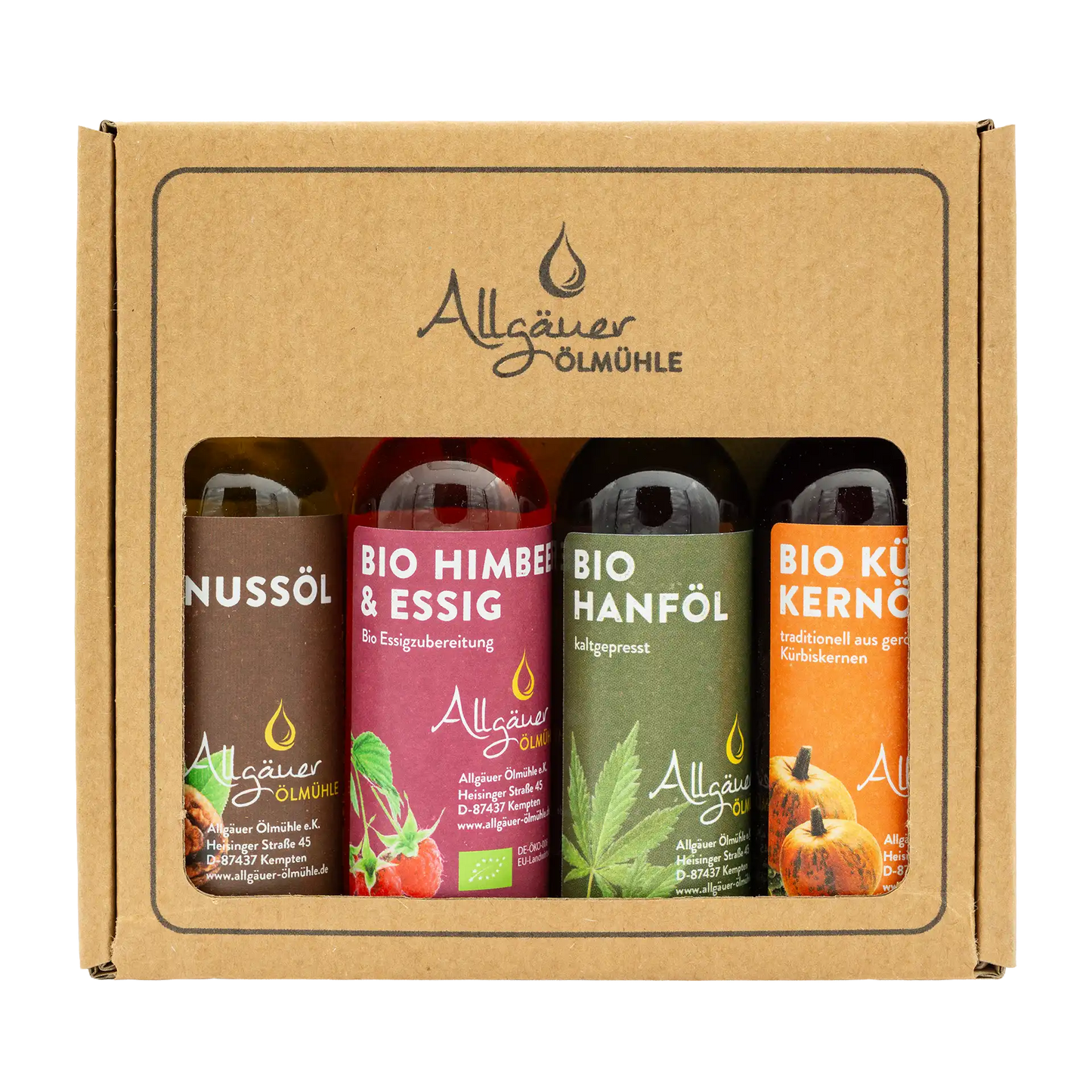 Allgäuer Ölmühle Bio Selection Geschenkbox mit 4 40 ml Flaschen