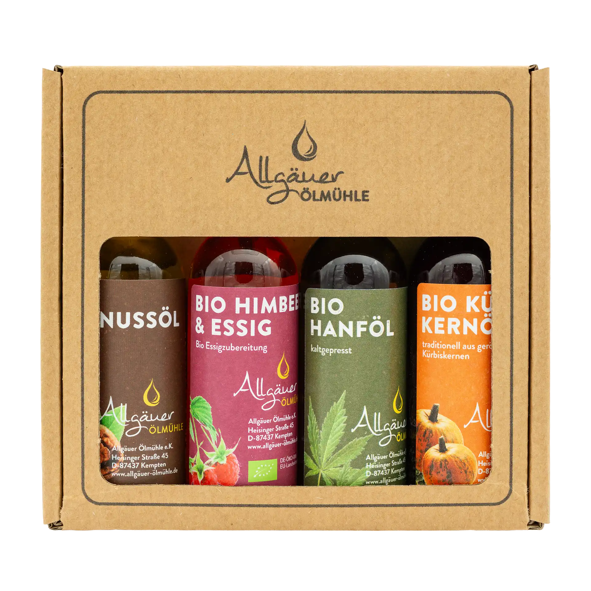 Allgäuer Ölmühle Bio Selection Geschenkbox mit 4 40 ml Flaschen