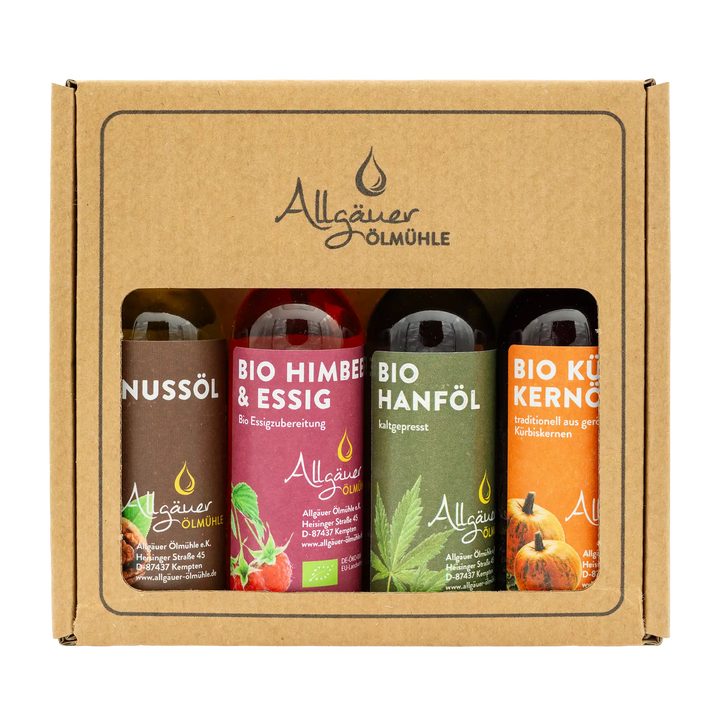 Allgäuer Ölmühle Bio Selection Geschenkbox mit 4 40 ml Flaschen