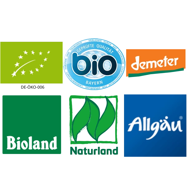 EU-Bio, Bayern-Bio, Demeter, Bioland, Naturland und Allgäu Logos